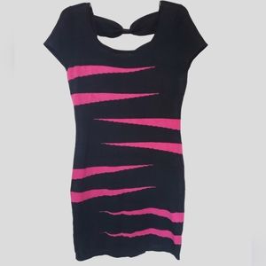 Black Knit Dress with Bold Pink Stripes